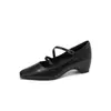 Temporada de Primer Encuentro~Zapatos Mary Jane Cuadrados Retro de 6 cm Primavera y Otoño Nuevo Estilo Corte Bajo Zapatos de Una Sola Pieza con Elevación Interior