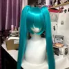 Hatsune Miku Verde Lago Dulce Estilo Natural Doble Cola de Caballo Convención de Anime Cosplay Cabello Largo Liso Cosplay de Hatsune