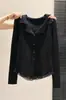 Suéter com Renda Dalan Source Factory para Mulheres, Corte Justo, Manga Longa, Top Base para Outono e Inverno