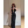 Traje de Baño de Dos Piezas de Alta Gama para Mujer, Estilo Vacaciones en Isla, Escote Profundo en V, Espalda Descubierta, Delgado, Favorecedor de la Figura, Falda Larga con Abertura