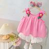 Traje de tirantes para niñas pequeñas y medianas nuevo estilo lindo falda sin mangas shorts conjunto de dos piezas bebé 0-4 años venta al por mayor 2