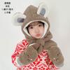 Gorro de invierno para niños, bufanda de una pieza con capucha y dibujos animados de astas navideñas para niños y niñas, gorro y guantes cálidos, conjunto de tres piezas