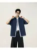 Fabricante Original Camisa de Manga Curta Patchwork Xadrez Estilo Americano para Homens, Marca Tendência de Verão, Camisa Versátil Solta Retro Falsa de Duas Peças