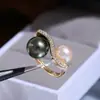 Accesorios DIY Anillo de Perla de Plata de Ley S925 con Sensación de Alta Gama Montura en Blanco Anillo de Dedo Doble Perla de Lujo Ligero Accesorios de Montura 6-9mm