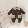 Mono Delgado de Algodón con Estampado de Leopardo y Cuello de Piel de Conejo Larga Lindo de Invierno para Hombres y Mujeres, Versión Coreana para Niñas y Niños