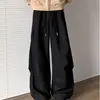 Pantalones de Trabajo Casuales para Hombre de Color Sólido, Corte Oblicuo, Pierna Ancha, Nuevos, Holgados, Simples, Versátiles para Exteriores, para Viajar al Trabajo, Cordón de Media Luna, Pantalones Largos
