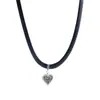 Francotirador de Latido del Corazón ~ Cadena para Clavícula de Corazón Negro Melocotón Retro Accesorios Estilo Punk de Cuero Diseño de Nicho Cadena para Clavícula