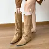 Botas Maillard de piel, botas largas para mujeres petite, botas de tacón de cuña, pantalones de vestir de punta, botas de caña alta de equitación