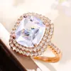 Huitan desejo Amazon novo anel quadrado europeu e americano cravejado com micro diamantes rosa anel elegante de zircônia simulada anel de casamento