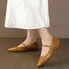 Sapatos Salto Espadrille Franceses 2026 Chegada Nova Primavera Elegantes Sapatinhos Estilo Chanel Sapatos de Couro Versáteis Branco Bico Quadrado Mary Janes Sapatos Femininos