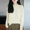 Suéter de punto de algodón puro vintage de estilo coreano, relajado y casual, de corte holgado para mujer, con cuello semi-alto