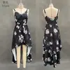 Estación Independiente Transfronteriza Europea y Americana Nueva Moda 2026 Vestido de Tirantes Estampado para Mujer Cuello en V Cintura Ceñida Abertura Alta Vestido Largo