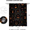 Cortina de Chuveiro de Abóbora de Halloween Cortina de Chuveiro de Abóbora Maligna Cortina de Chuveiro Outonal Preta Decoração de Banheiro Tecido Lavável Durável