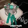 Broche de Vidro Exquisito com Flor Borboleta Calcedônia Verde Borboleta Conjunto de Anéis Verde Malachite Fogos de Artifício Joias de Alto Padrão