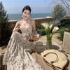 Vestido Largo de Playa Vacacional Adelgazante de Cintura Francesa Verano 2025 Diseño de Cuello Vestido Estilo Grande Vestido Elegante Ajustado
