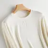 Linda camiseta básica de manga longa gola careca, cor sólida, corte slim, elegante, para o início do outono, com mistura de lã