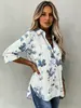 Camisas Femininas Europeias e Americanas Transfronteiriças com Estampa Artística em Aquarela, Corte Solto, Efeito Emagrecedor, Tops Elegantes de Manga Longa para o Trabalho em Estoque
