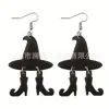 Brincos Pendentes Pretos com Design de Botas de Bruxa Má de Halloween Estilo Gótico Antigo Joias de Orelha para Festival de Fantasmas