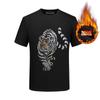 Marca de moda europeia e americana T-shirt laser cabeça de tigre lã forrada manga curta moda masculina plus size roupas masculinas de meia-idade e idosos para o pai