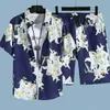 Terno casual para homens de secagem rápida terno de praia havaiano camisa floral de manga curta para homens shorts de praia casal combinando terno de duas peças