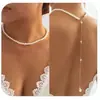 Joyería Transfronteriza Europea y Americana Sexy Collar de Perlas de Imitación Cadena Larga Trasera Femenina Novia Cadena Corporal Cadena de Pecho de Exportación