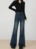 Jeans Acampanados Pequeños Fáciles para Mujer, Pantalones Acampanados de Cintura Media para Otoño e Invierno, Pantalones Acampanados de Alta Elasticidad, Pantalones de Otoño Adelgazantes para Mujer