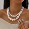 Colar de Pérola Clavícula Novo Vintage Transfronteiriço Europeu e Americano, Conjunto de Colares Exagerado Dupla Camada Estilo Simples com Contas Elegantes