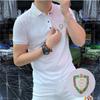 Camisa polo de manga corta para hombre, multicolor, seda de hielo europea, algodón, top para hombre, letras con pedrería, verano, transpirable, cuello vuelto, hombre