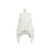 Camisa de Manga Comprida para Mulheres, Primavera e Outono, Design Branco com Babados, Top de Chiffon Assimetrico de Nicho