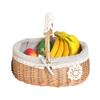Cesta de Mão de Rattan, Cesta de Piquenique Tecida de Vime Feita à Mão, Cesta de Colheita de Frutas para Exterior, Decoração de Presente, Cesta de Flores para Lembrança