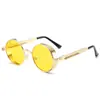 Gafas de sol retro para hombre con montura redonda, coloridas y con efecto vaporoso, estilo europeo y americano, con lentes metálicas, reflectantes, estilo punk, con bisagras de resorte