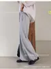 Nuevos pantalones casuales de pierna ancha de cintura alta para mujer, estilo otoño, holgados y adelgazantes, cintura elástica, se pueden ajustar en los tobillos, pierna recta, pantalones de largo hasta el suelo