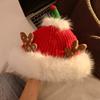 Gorro rojo navideño con astas para mujer, cálido gorro de lana gruesa con bufanda de invierno y protección para los oídos, gorro de punto resistente al frío.