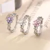 Anillo de Dedo Índice con Forma de Corazón y Índice de Flor de la Suerte del Amanecer de Primavera para Mujer, Anillo de Compromiso, Moda Coreana y Japonesa, Anillo Abierto de Trébol de Cuatro Hojas con Diamante Brillante
