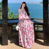 Conjunto de vestido de férias à beira-mar Nanfa Yunhai: top tomara-que-caia + saia longa estampada floral