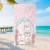Toalla de Playa de Microfibra con Estampado Digital de Gato Mikko de Dibujos Animados con Lindo Lazo para Niñas, Toalla Portátil