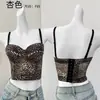 Sutiã Peixe com Estampa de Leopardo e Detalhes em Diamante, com Bojo Integrado, Suporte Lateral para os Seios, Sutiã Modelador que Pode Ser Usado como Roupa Externa com Alças