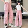 Pantalones para Niña al por Mayor Verano Nuevo Estilo Pantalones Casuales Infantiles Pantalones Cargo Holgados de Pierna Ancha para Niña Modernos