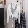 Suéter de cuello halter estilo Feiyuan, imitación de dos piezas, para mujer, nuevo top elegante de lana para otoño e invierno