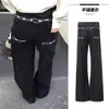 Necesito Dinero bordado de espinas negro lavado cleanfit jeans rectos holgados de pierna ancha para hombres y mujeres