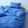 Juego de Ropa de Cama de Algodón de Color Sólido de Cuatro Piezas Estilo Simple para Negocios, Funda de Edredón Individual, Sábana para Dormir sin Ropa, Funda de Edredón, Juego de Tres Piezas para Dormitorio