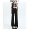 Jeans Vintage de Cintura Alta com Fivela Dupla e Barra Larga Feminino Moda Outono e Inverno Lançamento Novo Calças Retas Largas com Forro de Lã Emagrecedoras