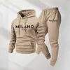 Conjunto Retro de Dos Piezas para Hombre con Estampado de Letras Transfronterizo Europeo y Americano, Sudadera de Manga Larga y Pantalones Deportivos para Correr en Otoño e Invierno