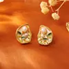 Brincos de Pérola de Água Doce Naturais Estilo Meio do Século Estilo Pintura a Óleo Jardim de Monet Moda de Luxo Nicho Brincos Assimétricos