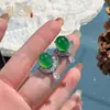 Conjunto de Calcedônia Verde Yang de Gelo Natural para Mulheres Luxo Colar Brincos Anel com Cabochão Inlaid Ágata Conjunto de Três Peças Luxo Leve