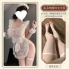 Lencería Sexy Puro Deseo Lunares Encaje Lazo Uniforme de Sirvienta Sexy Traje Sin Quitar Pijama para Mujeres