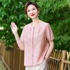 Nueva blusa de manga corta de verano para madres de estilo chino 2024, camisa pequeña de nuevo estilo, camisa elegante y holgada para mujeres de mediana edad y mayores.