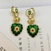 Estilo Vintage Retro Francés Hong Kong Monet Medieval Clip para Oreja Pendientes de Perla Pendientes Verdes Joyería Femenina para Orejas