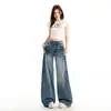 Jeans de mezclilla lavada con diseño retro americano de remaches 2026 para hombre, pantalones casuales rectos de pierna ancha holgados para mujer