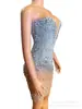 Vestido de Pedrería Ropa Atuendo de Cantante para Actuación Atuendo de Fiesta Banquetes Festival para Mujer Atuendo de Escenario Femenino